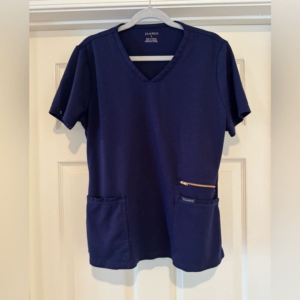 Jaanuu Navy Blue V-Neck Scrub Top and Navy Blue Jogger Scrub